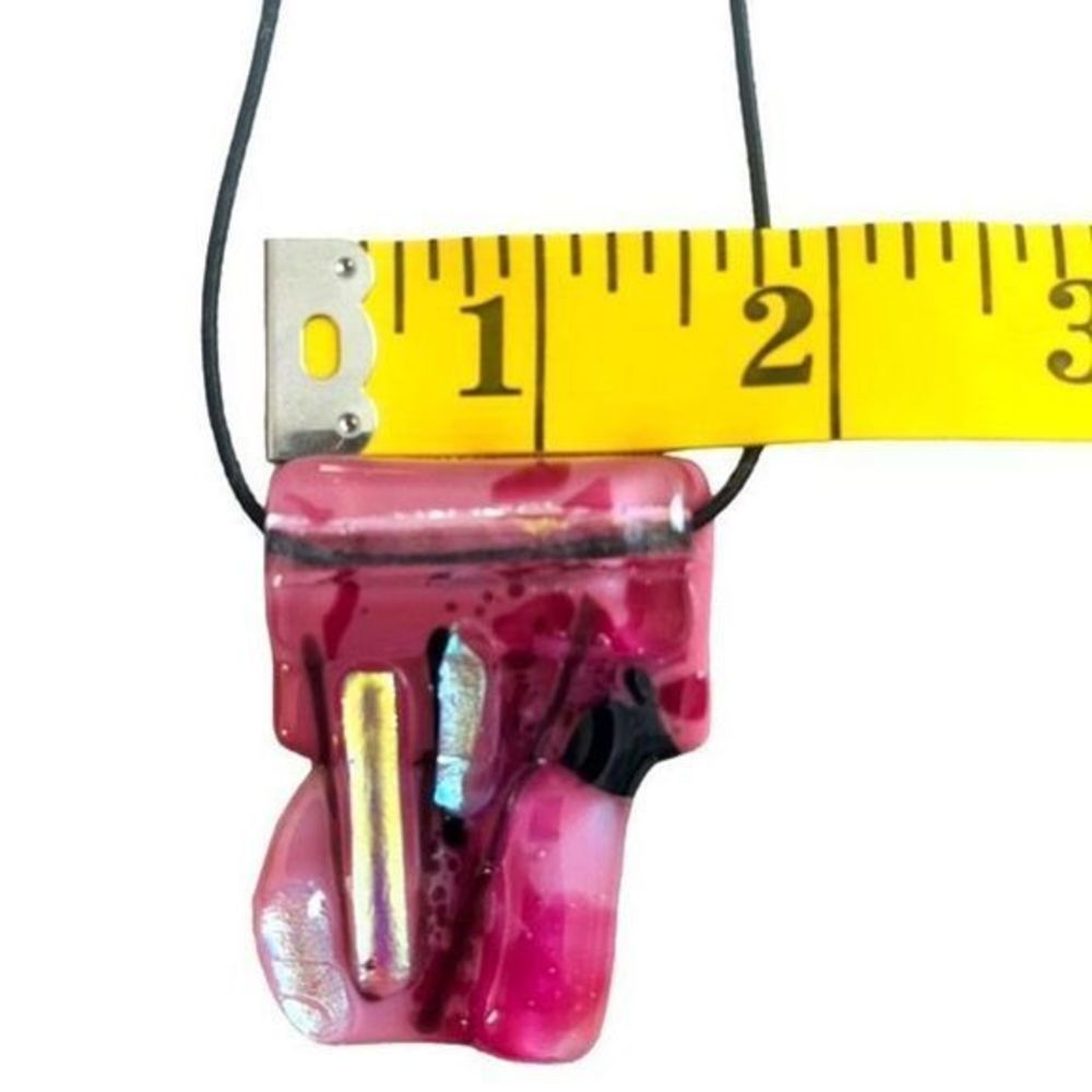 NEW Artist Made Pink Mixed Media Fused Glass Statement Necklace on Stretch Cord - Picture 5 of 8